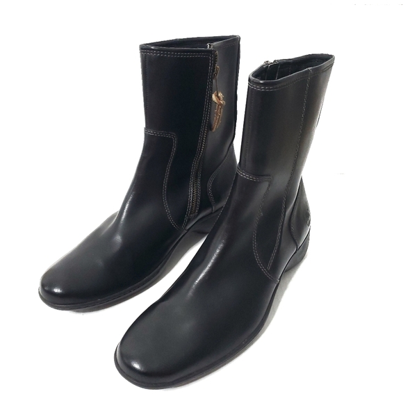 Timberland Womens Side Zip Leather Booties Size 8.5M Waterproof Black Mid Calf - Picture 1 of 16